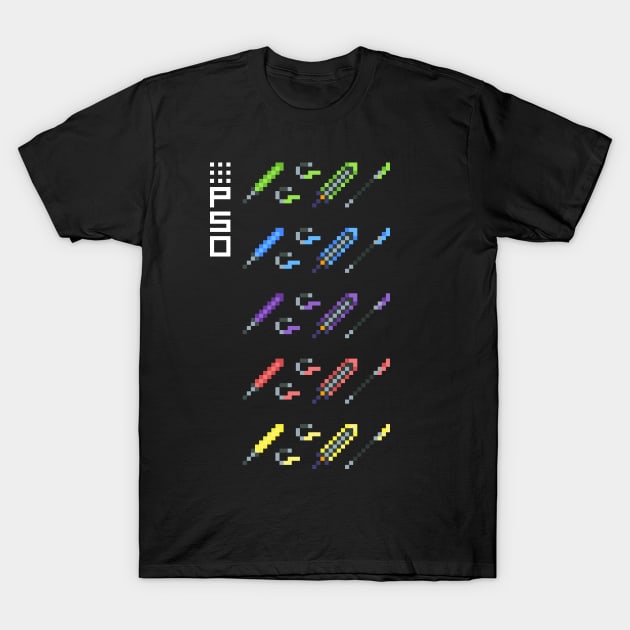 Phantasy Star Online, HUnter Weapons T-Shirt by OldManLucy